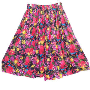Vintage Red‎ Pink Yellow Floral Sheer Elastic Waist Maxi Circle Skirt